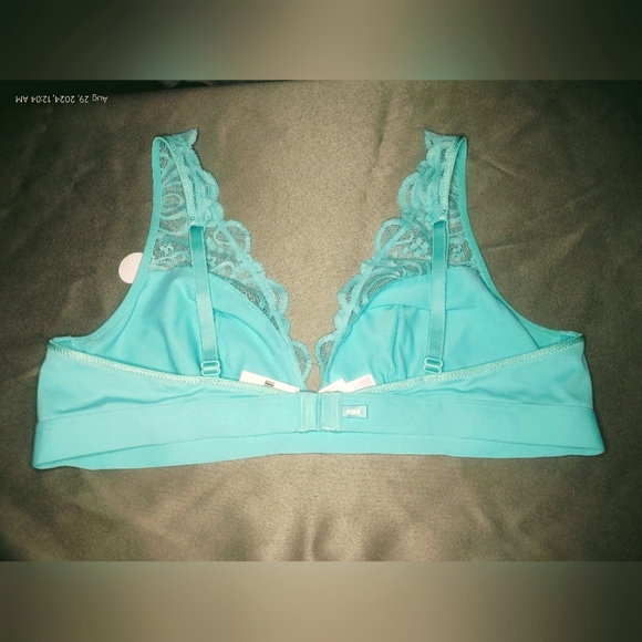 VS Pink series lace plunge bralette teal green size Large. - Picture 2 of 4